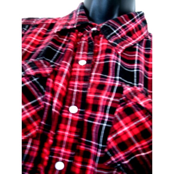 Maurice's Red & Black Plaid Western, Snaps, L/S Shirt Size XL - Picture 12 of 16